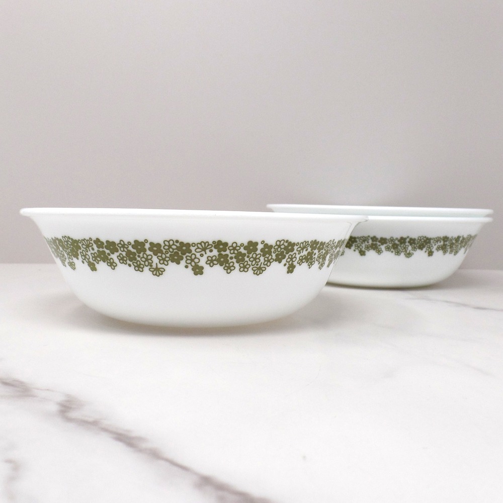 Vintage Corelle Cereal Bowls, Spring Blossom Green Crazy Daisy, set of 3